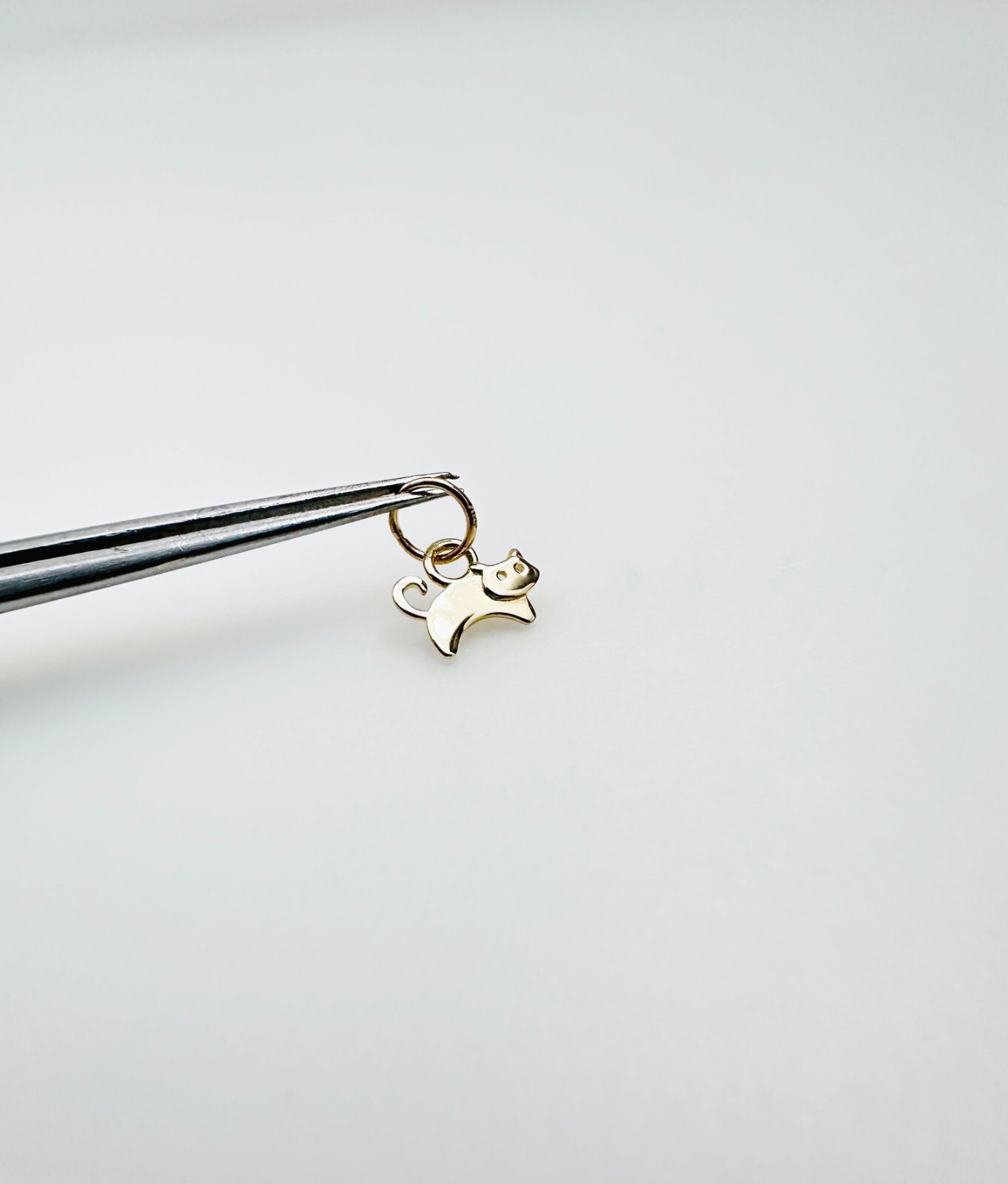 14K Solid Yellow Gold Teeny Tiny – Very Small Kitty Cat Charm Pendant 9x6mm