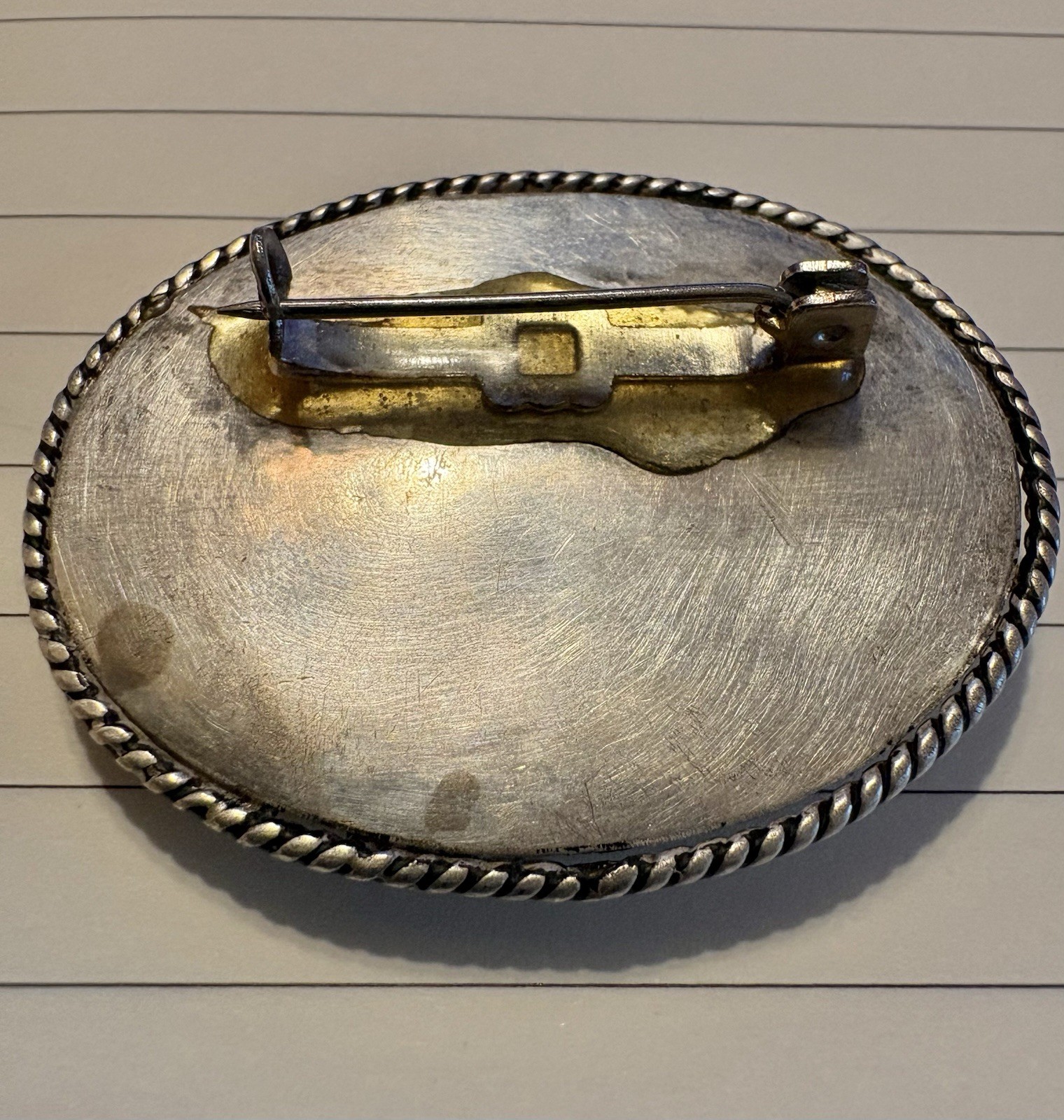 Vintage Mid-Century Owyhee Picture Jasper Brooch – Silver-Tone AS IS