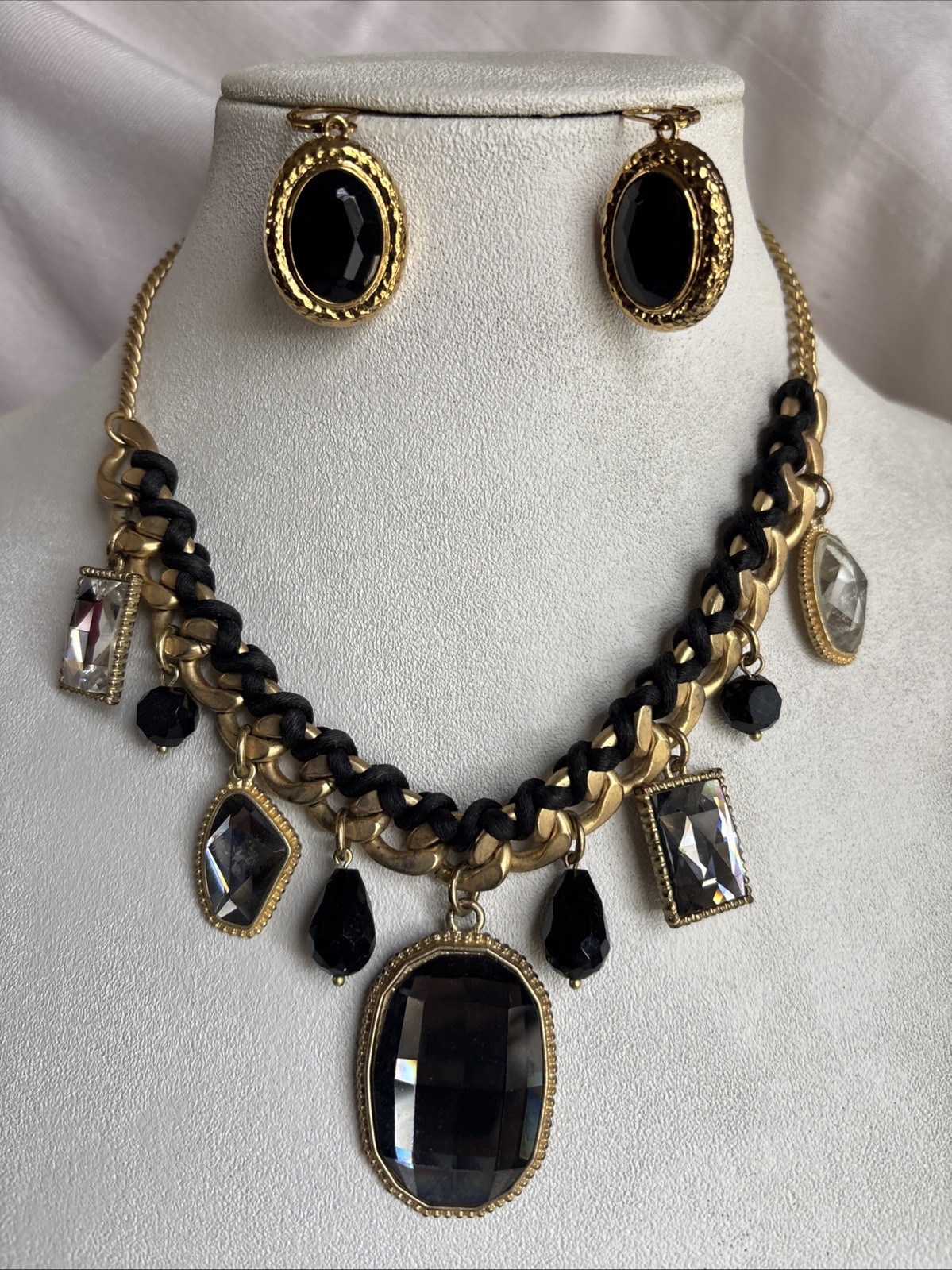 Park Lane Fascinated Necklace Satin Brushed GoldTone Black & Joan Rivers Earring