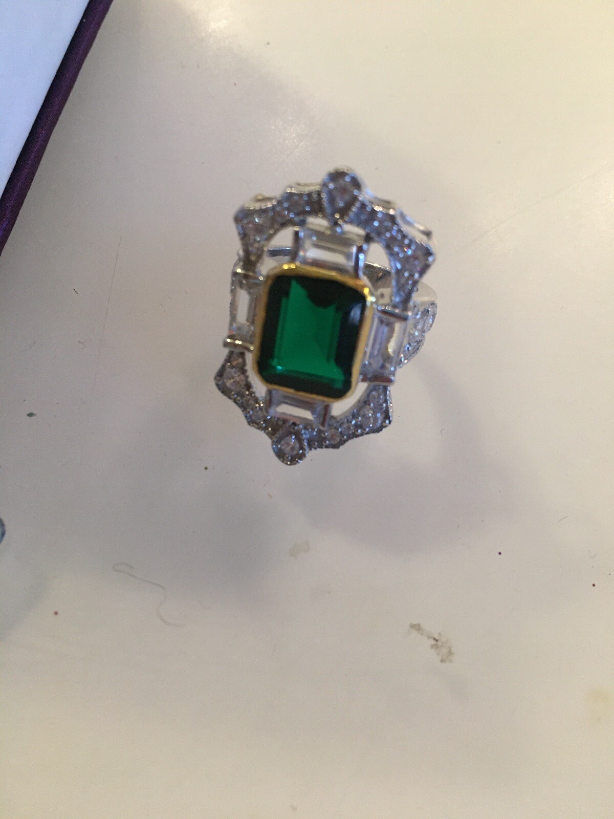3Ct Emerald Cut Blue Topaz Halo Engagement Ring 14K Solid White Gold Finish 4.75