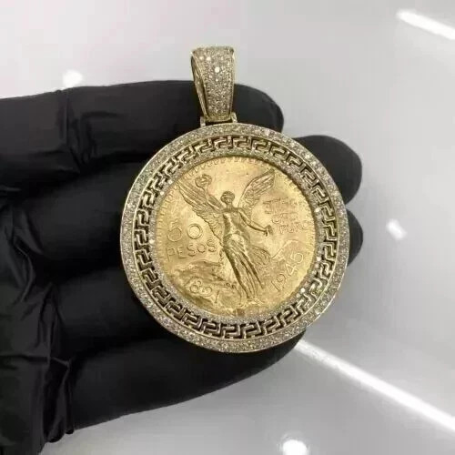 2 Ct Round Cut Real Moissanite Medallion Men’s Pendant 14K Yellow Gold Plated