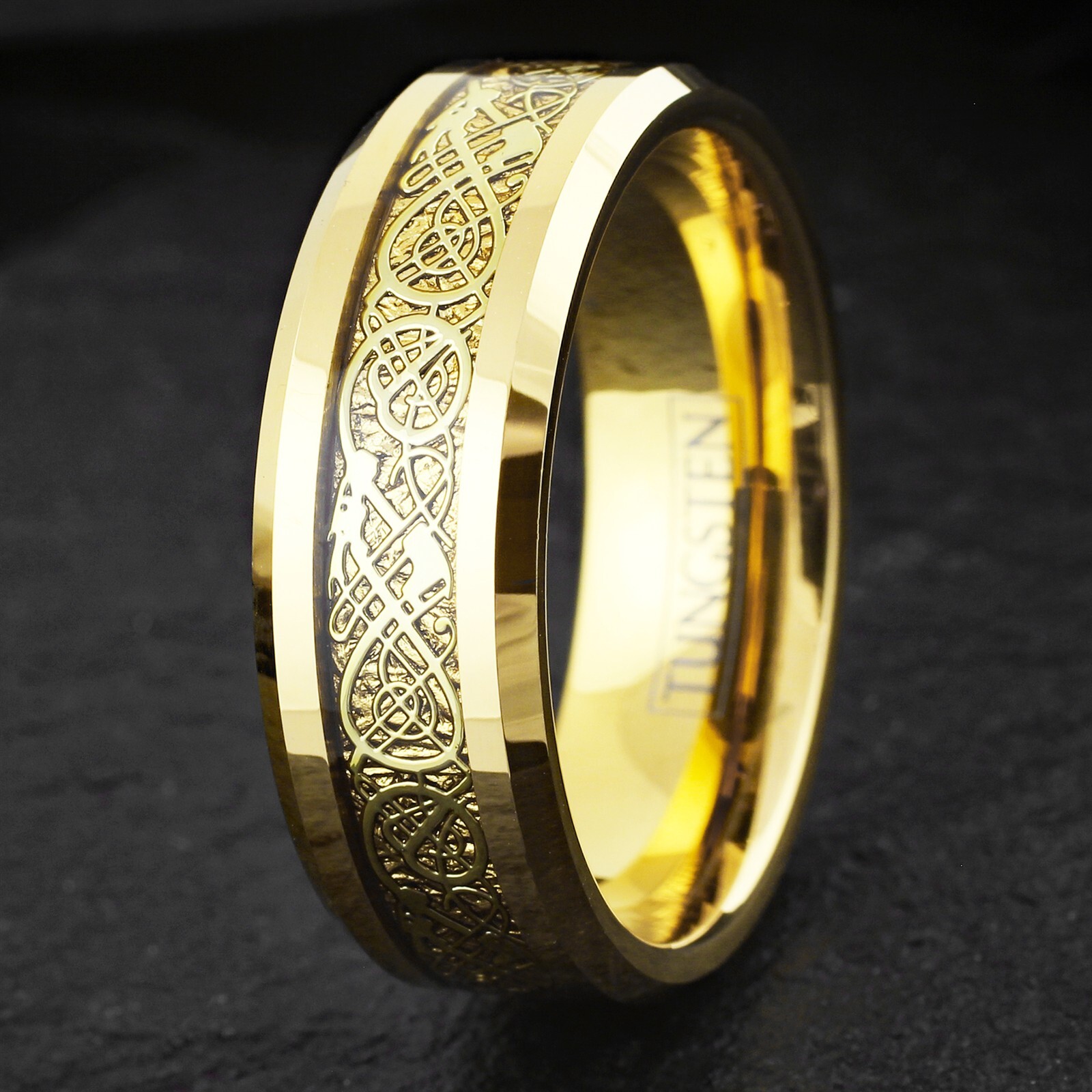 Tungsten Carbide Men’s Gold Plated Celtic Dragon Wedding Band Ring
