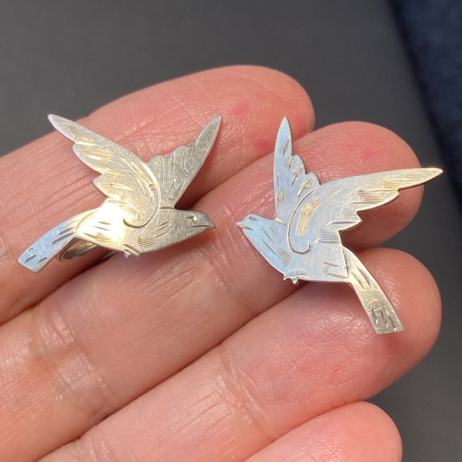 Vintage Screw-Back Earrings Estate Fine Jewelry Pre-Owned Bird Dove Piece Sterl
