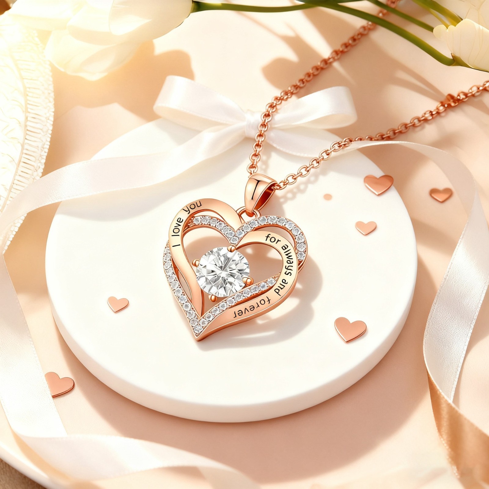 925 Sterling Silver CZ Birthstone Heart Pendant Necklace Forever Love Gift