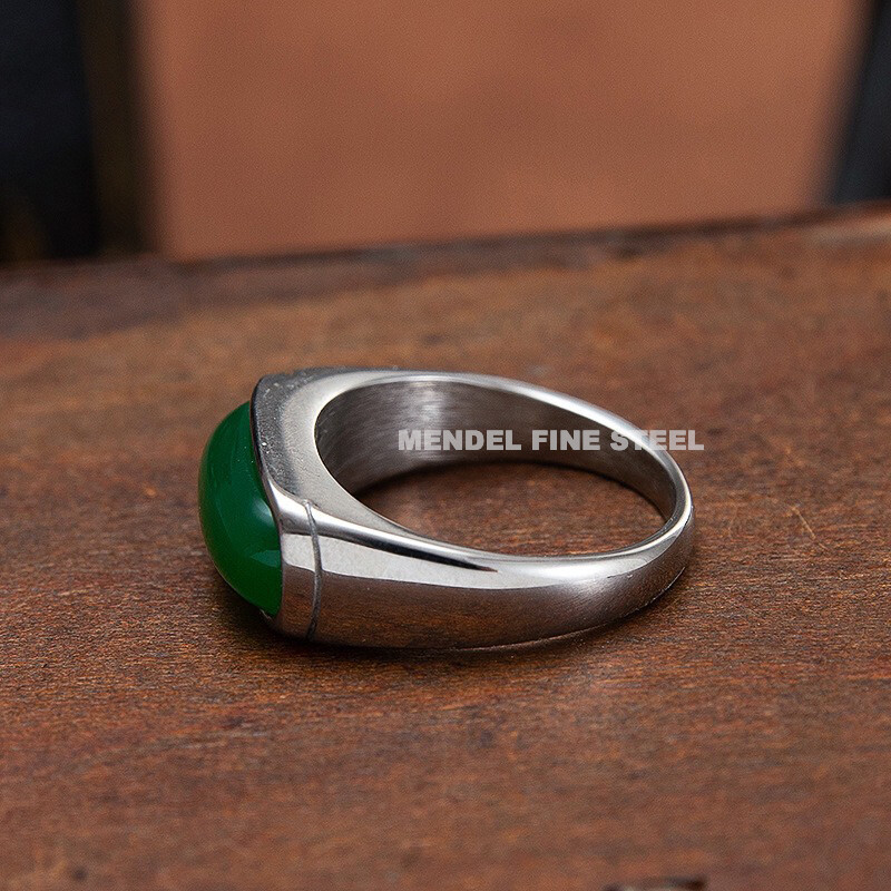 MENDEL Mens Green Jadeite Jade Stone Band Ring For Men Women Size 6 7 9 10 11-15