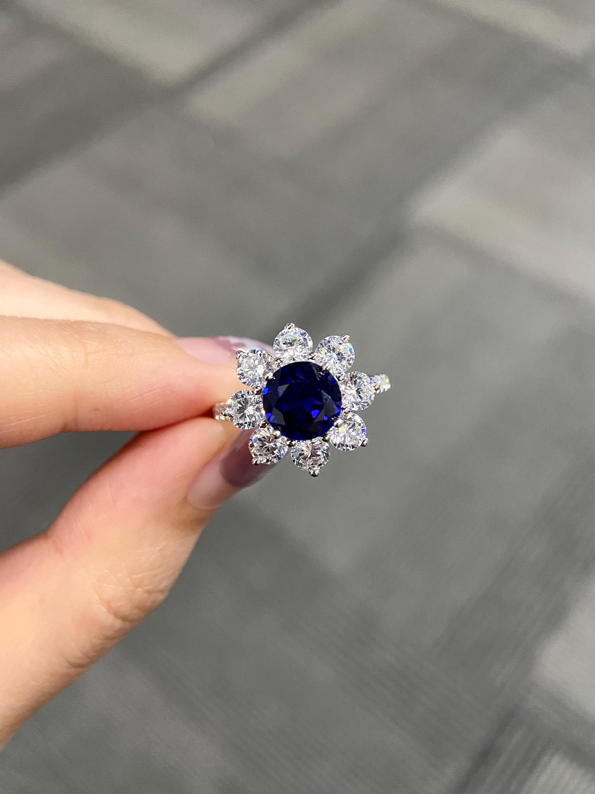 2.20 Ct Round Cut Natural Sapphire Diamond Engagement Ring 14K White Gold Size 6