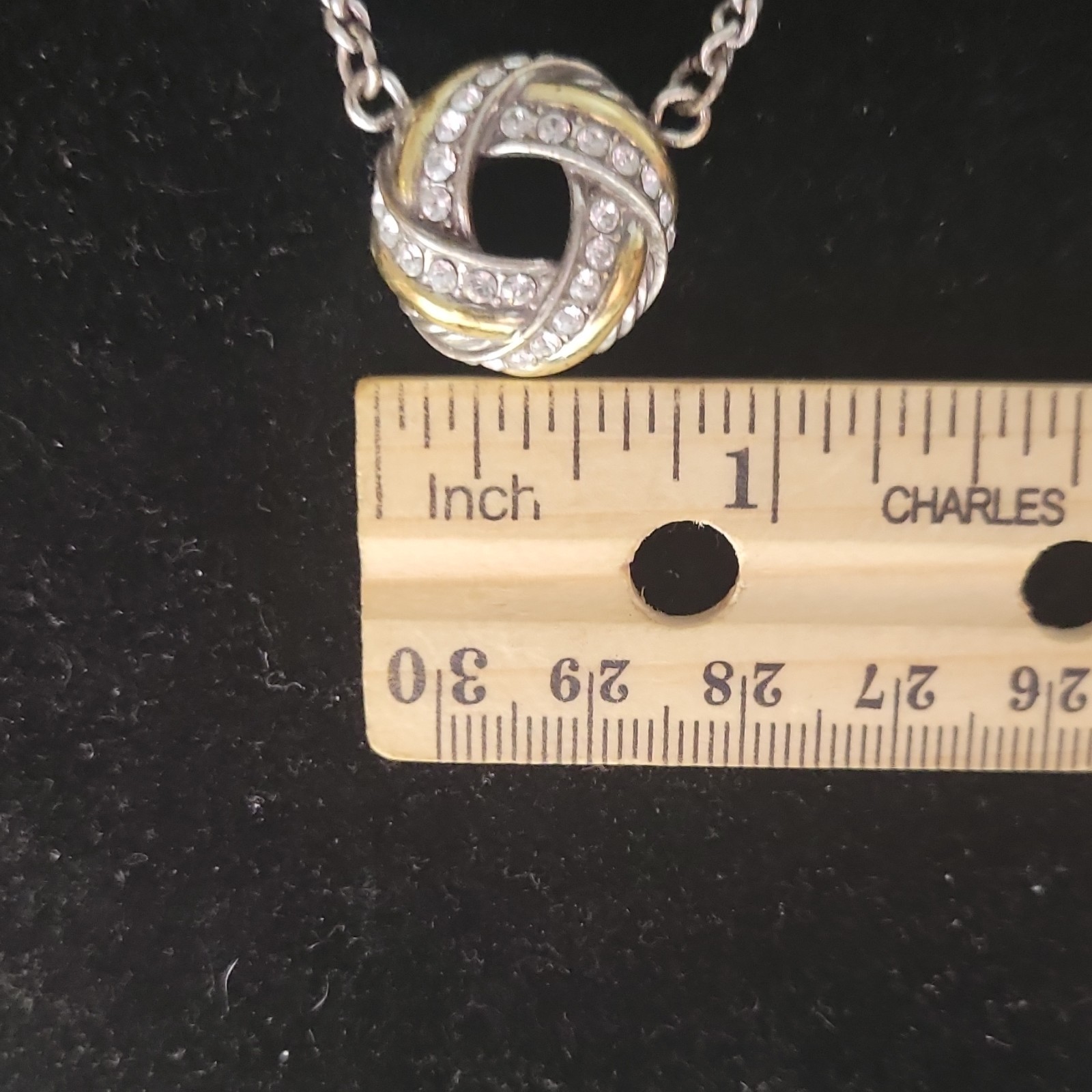 Brighton Two Tone Rope Chain Necklace Crystal Pavé Knot Pendant Adjustable