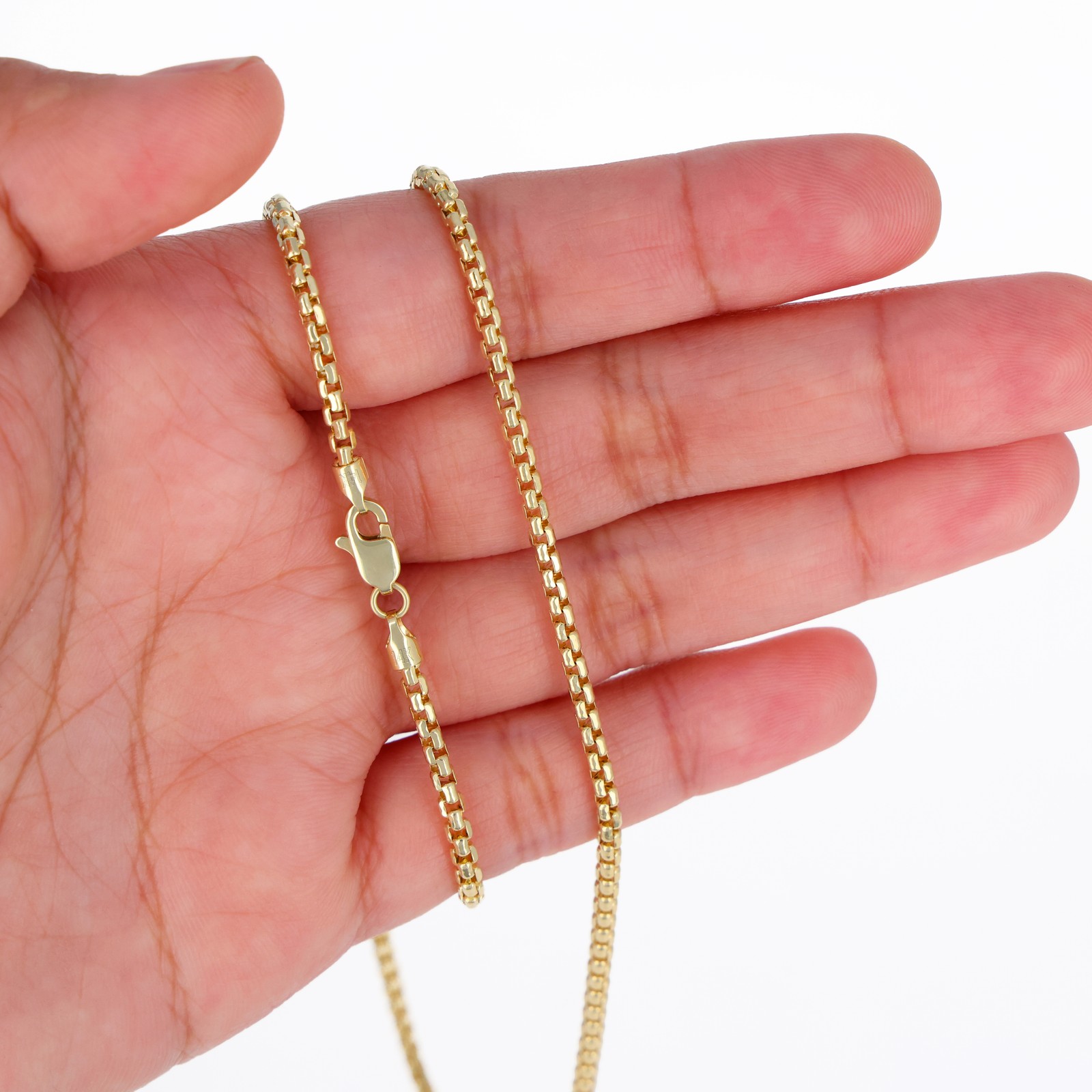 14K Yellow Gold 1.5mm-3.5mm Venetian Round Box Chain Necklace Men Women 16″- 30″