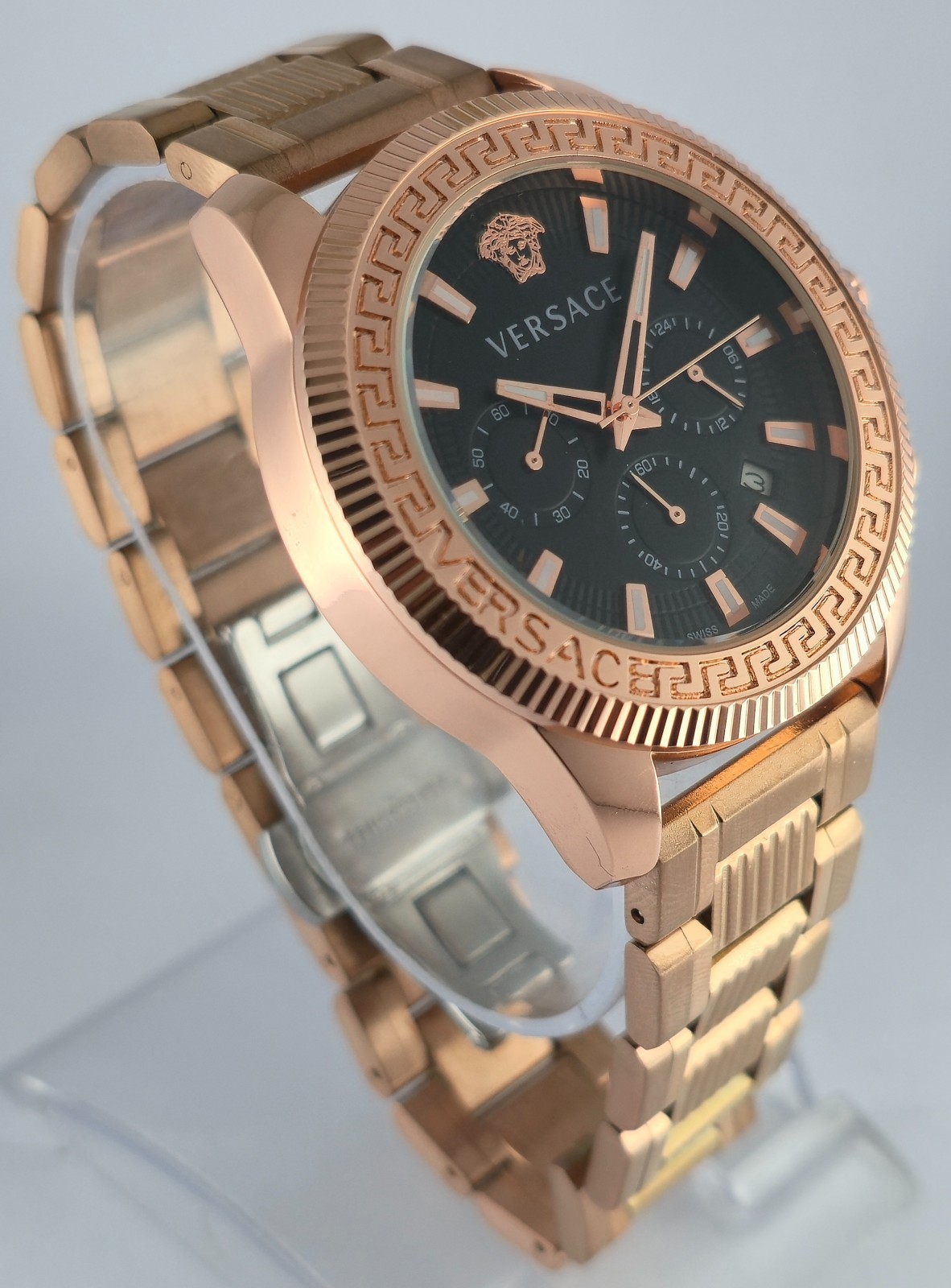 Working Versace Chronograph Black Dial with Date Men’s Wristwatch Steel Band