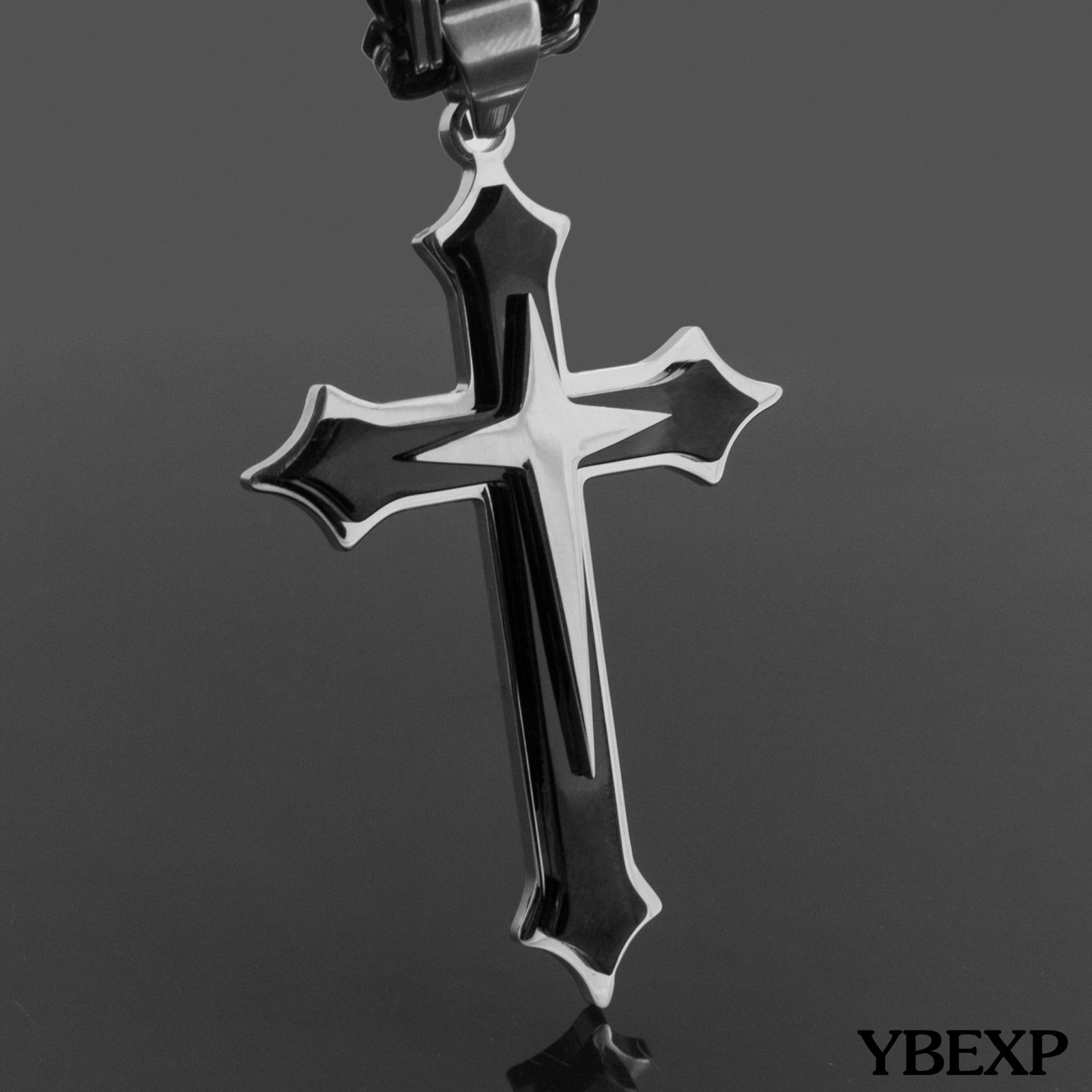 20”-36”Men Stainless Steel Cross Pendant Black Necklace Byzantine Box Necklace