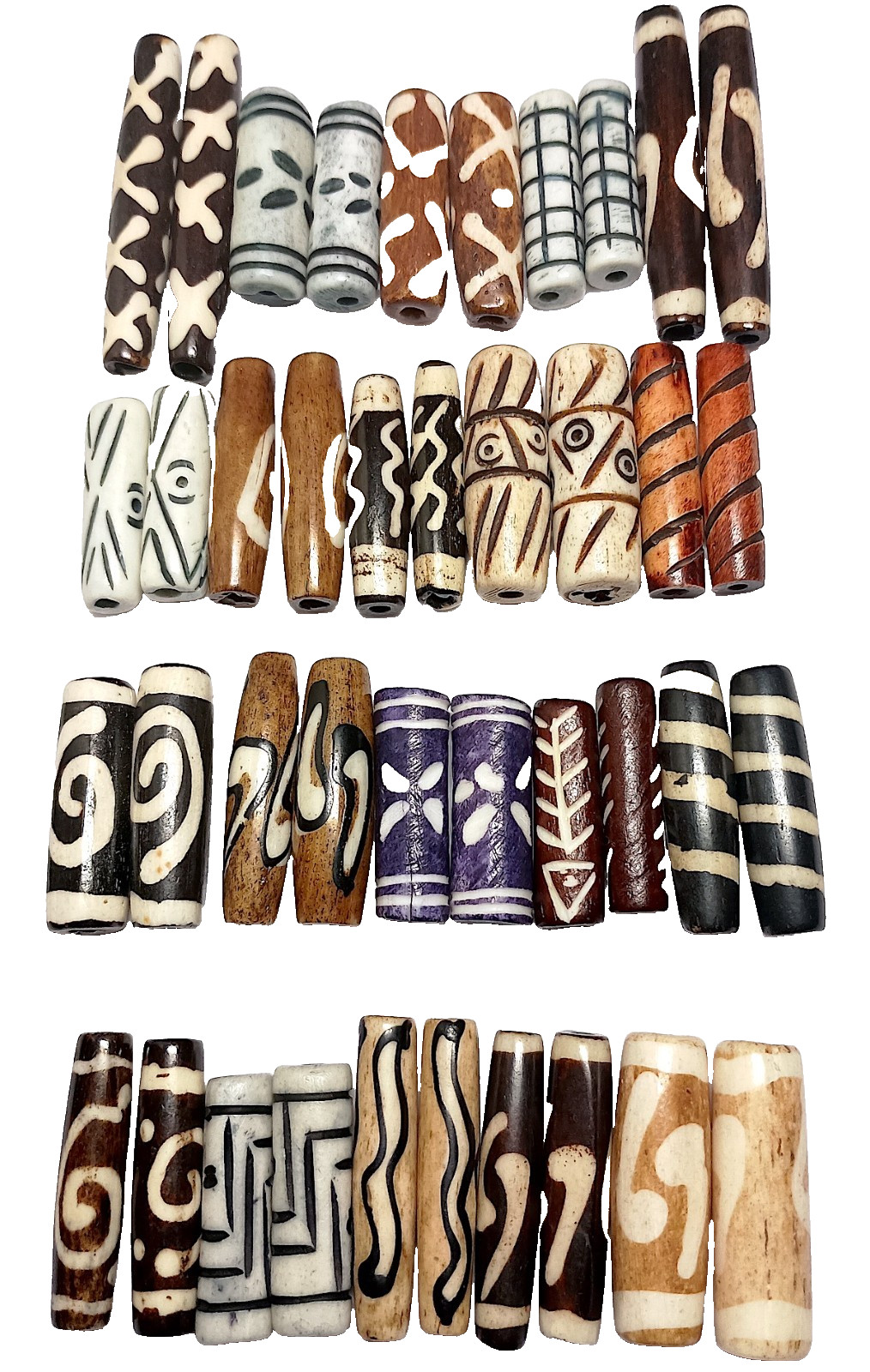 Buffalo Bone Beads, Assorted, 40 Pcs, 20 Pairs, 1″ Avg, 2.5-3mm Holes, Neutrals