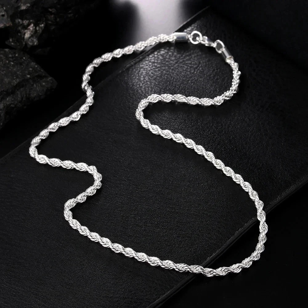 925 Sterling Silver Italian Rope Chain Men’s Necklace 4mm
