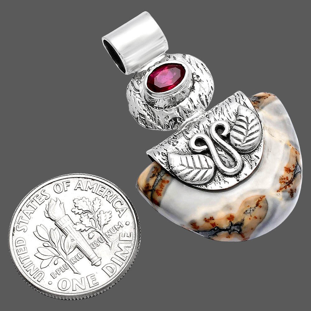 Maligano Jasper – Indonesia & Ruby 925 Sterling Silver Pendant Jewelry P-1545