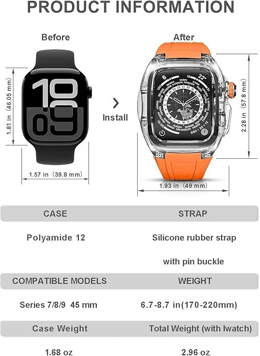 RYUEUYA Apple Watch Case 45mm Transparent Orange Series 7 8 9 New