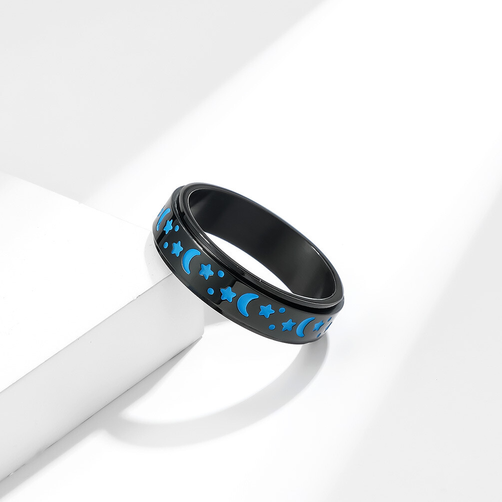 Spinner Ring for Women Men Boy Stainless Steel Decompression Anxiety Moon Star