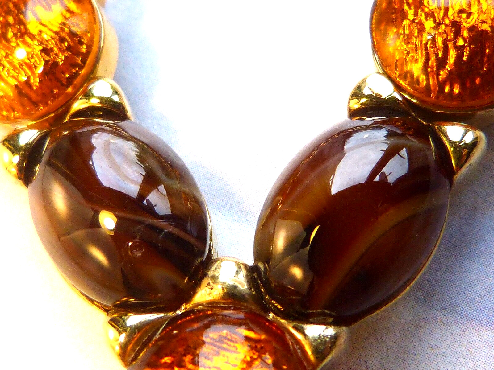 MONET Necklace Vintage 1980s Gold-plated Red Gold Foil-backed Glass Cabouchons