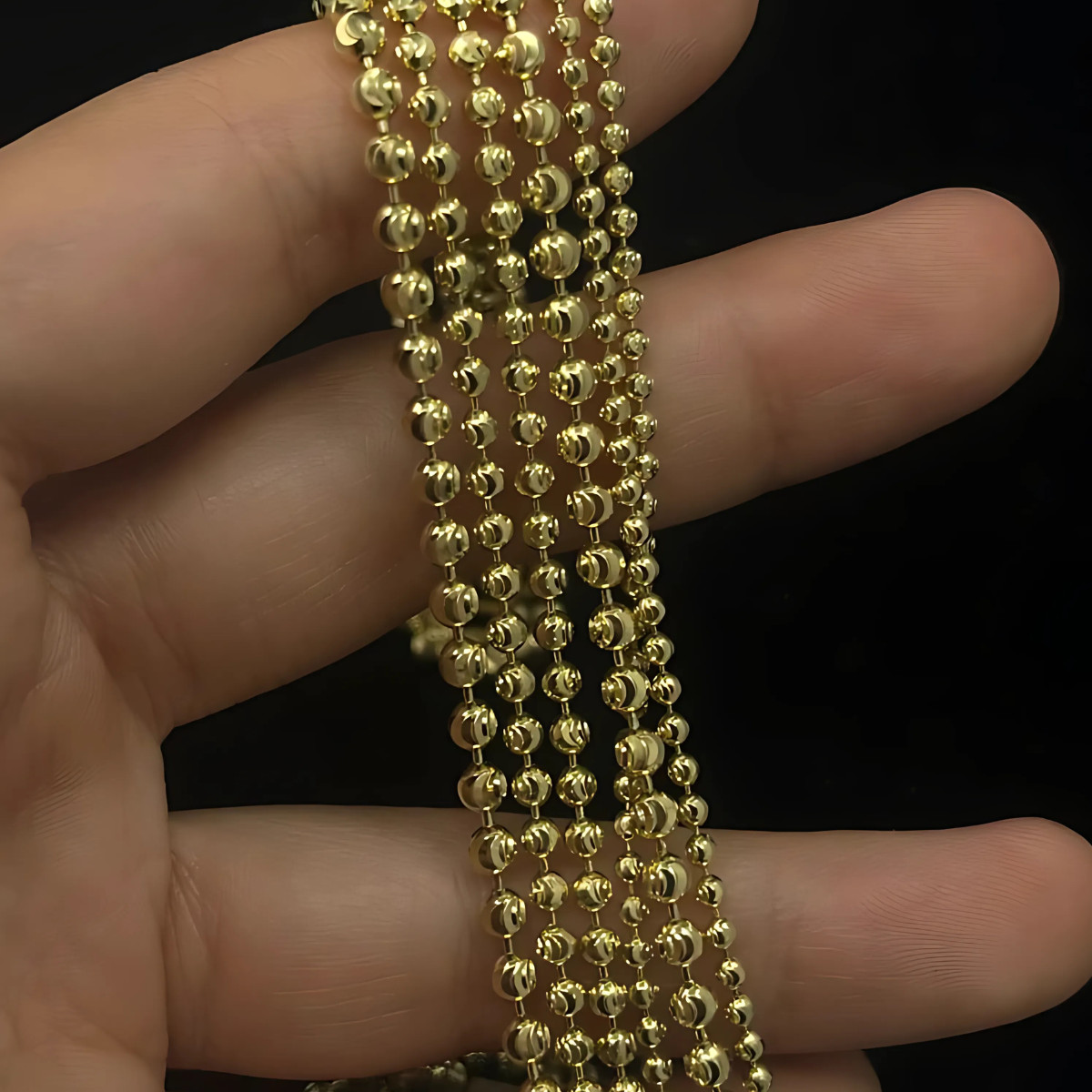 10K Yellow Gold Bead Bar Military Dog Tag Chain Necklace 16″ – 24″