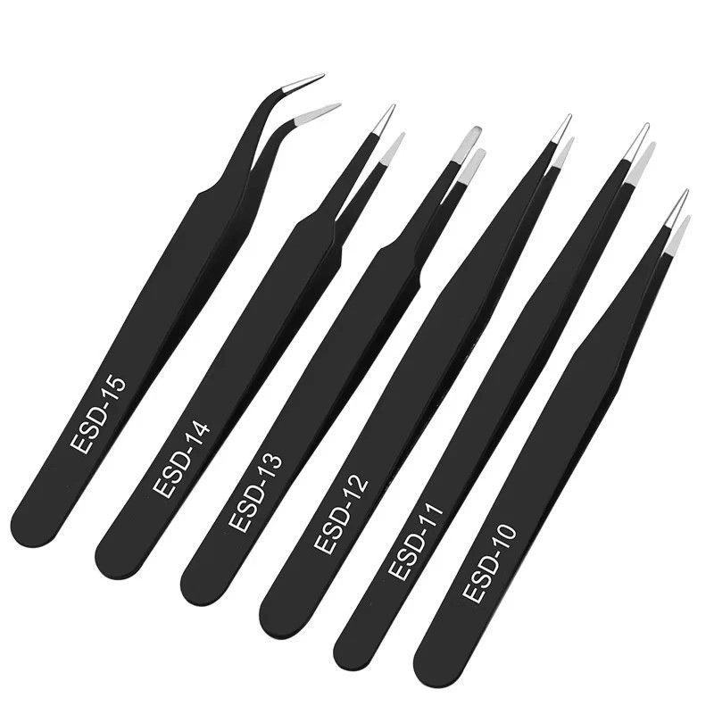 6Pcs Anti Static Stainless Steel Tweezers Set Precision Repair Craft Tools