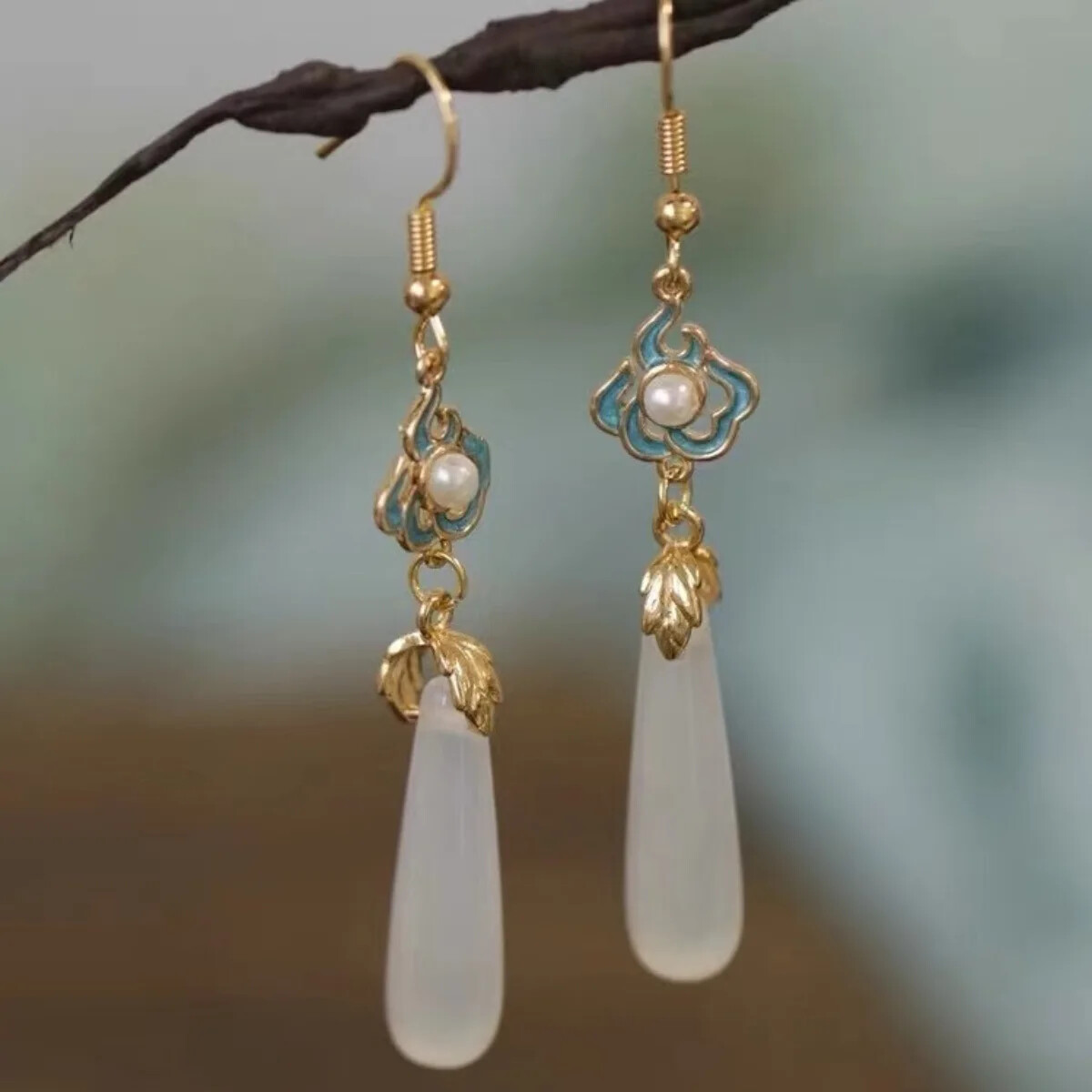 Chinese Jade Earrings for Women Enamel Jewelry Elegant Birthday Gifts accessory