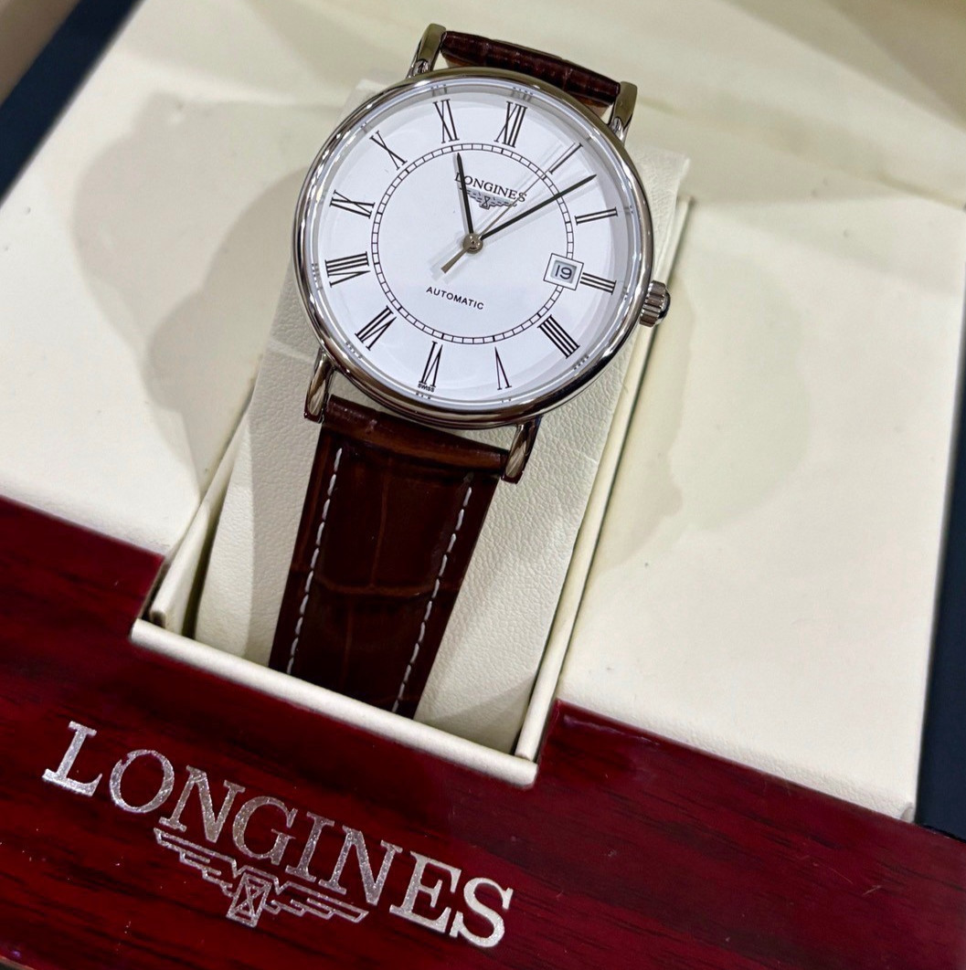 Longines Presence Automatic 39mm White Dial Brown Leather Men’s Watch Real Photo
