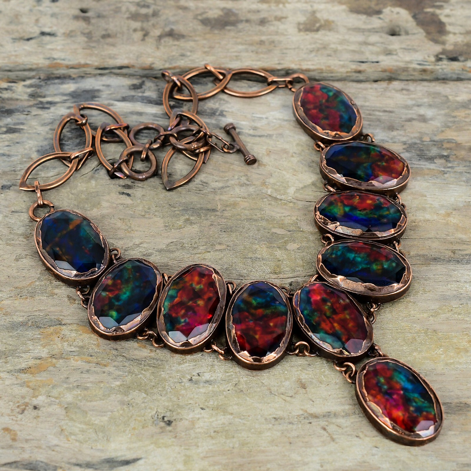 Ammolite Copper Bestie Gift Electroformed Chain Adjustable Necklace 18.0″