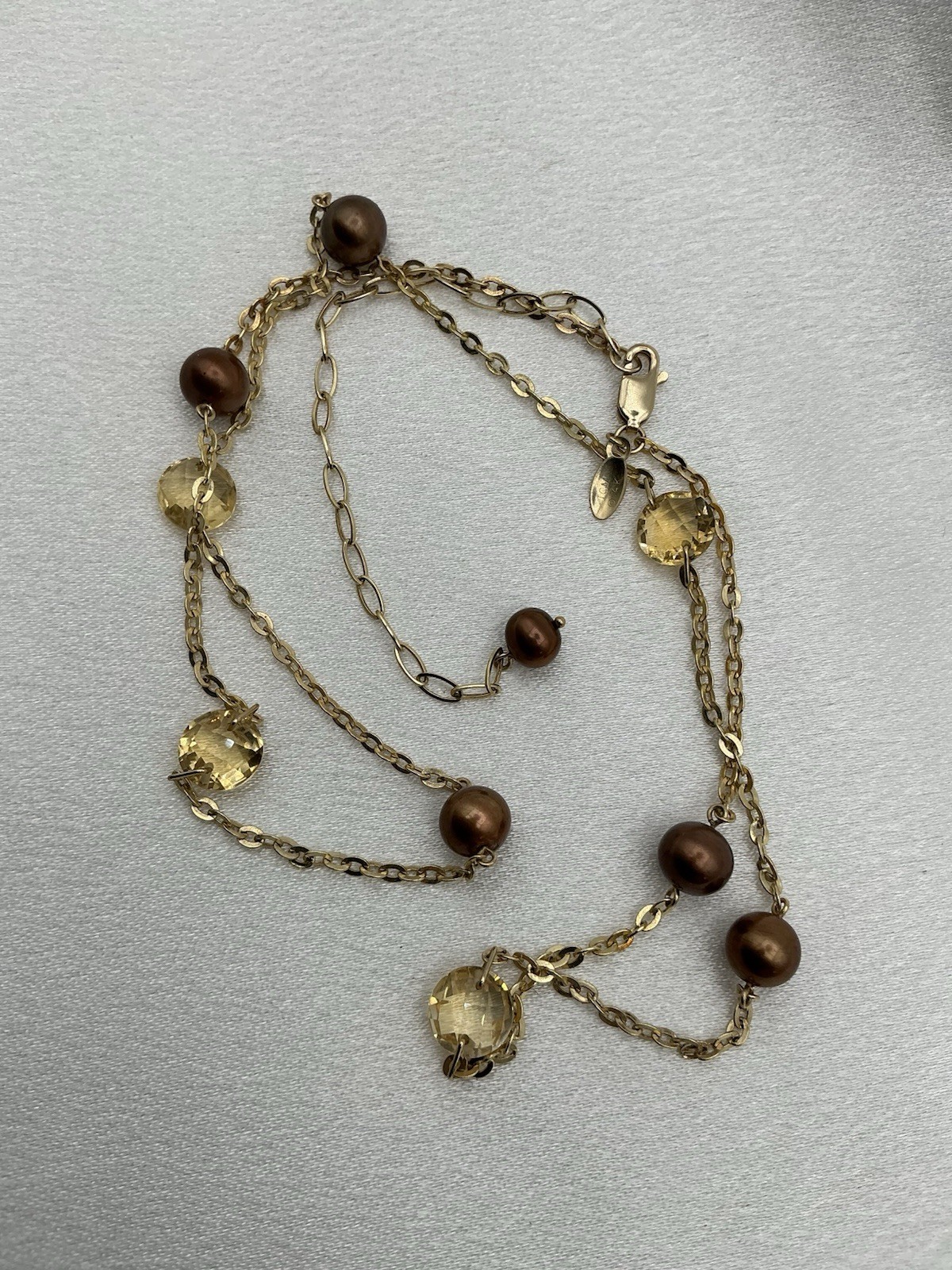 14K Gold Citrine & Pearl Station Necklace Jacmel Mauritius “Colors of Gold”