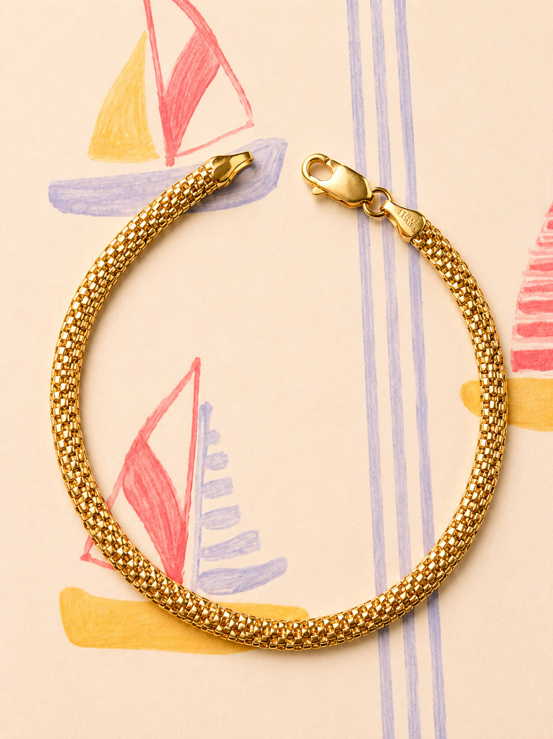 Real 14K Yellow Gold Popcorn Coreana Mesh Tube Chain Bracelet 8 inch Womens Gift