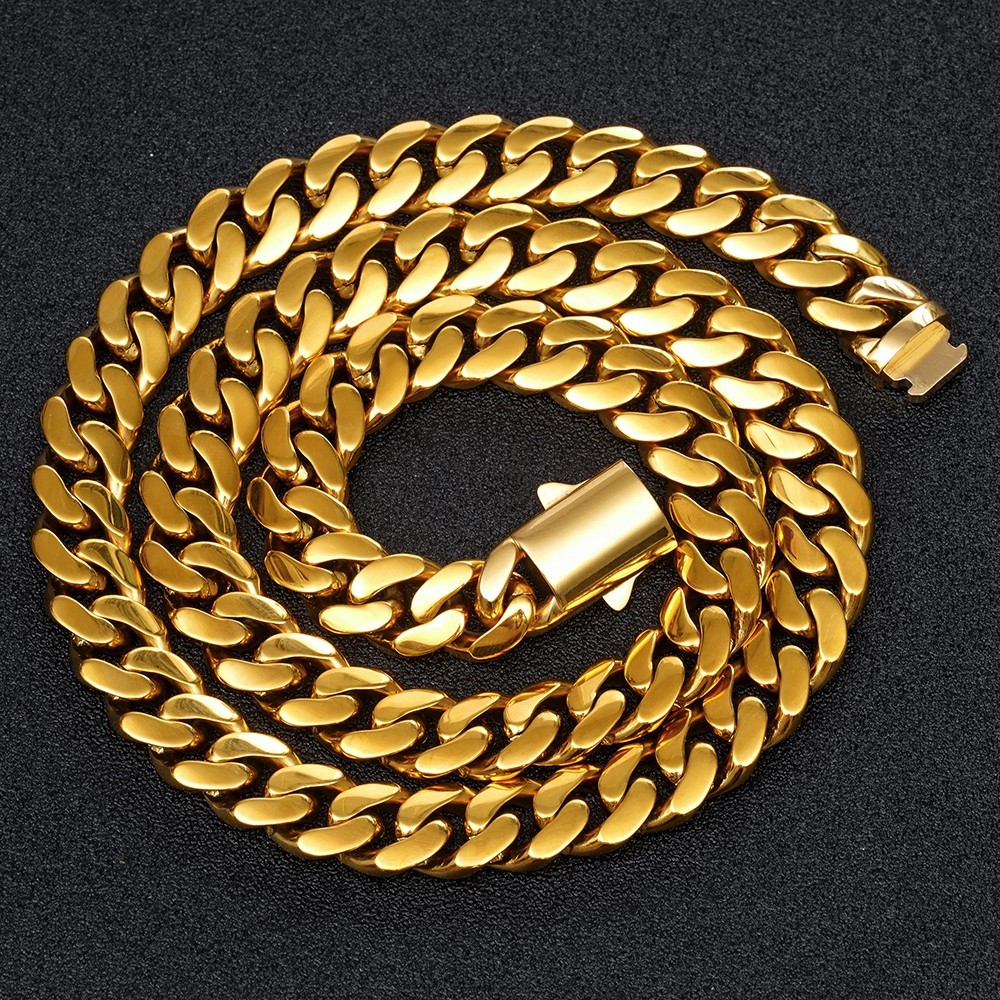 Hip Hop Men 6-14mm Gold Stainless Steel Miami Cuban Link Chain Necklace 16″-40″