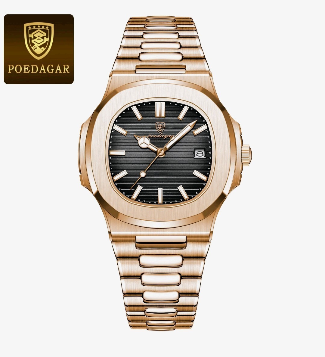 Poedagar Mens Luxury Quartz Watch Waterproof Stainless Steel Rose Gold Square