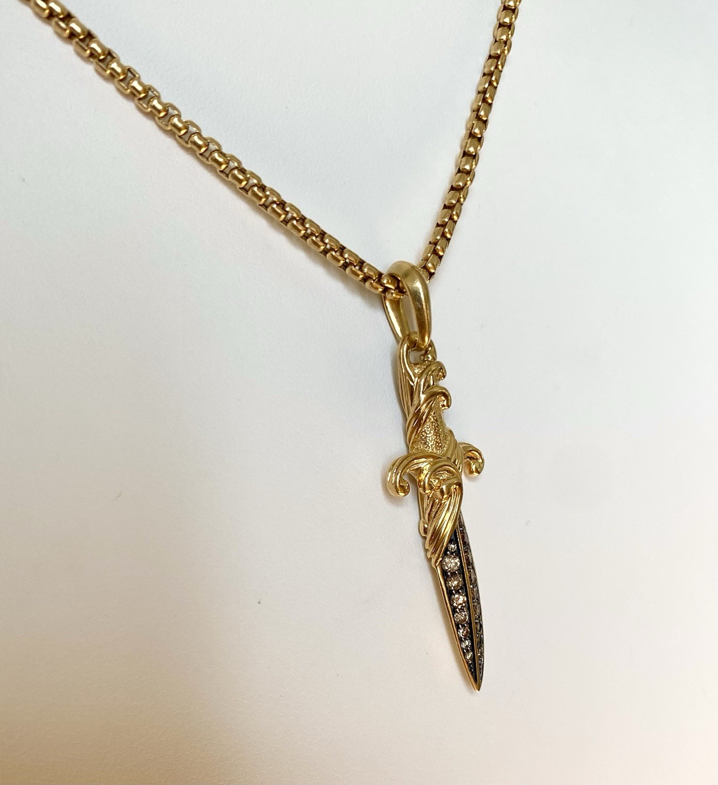 David Yurman 18k “ Gold Box Chain Necklace 2.7mm Diamond dagger 54mm $10,350