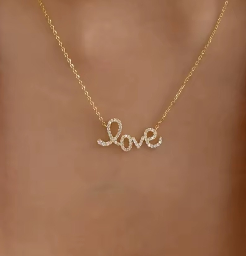 Women’s Fashion Jewelry Gold Color Necklace with Petite Love Pendant 103