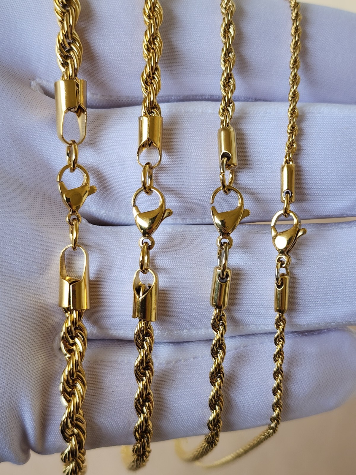 Stainless Steel Gold Plated Rope Chain 2,3,4,5mm Unisex, Hip Hop Jewelry 16-24″