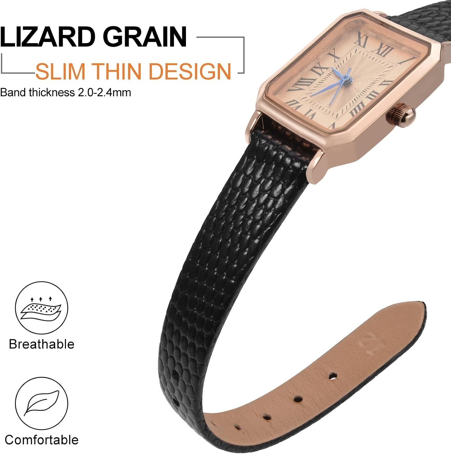 Women’s Leather Watch Band 10mm 12mm 13mm 14mm 15mm 16mm 18mm 20mm, Lizard Gr…