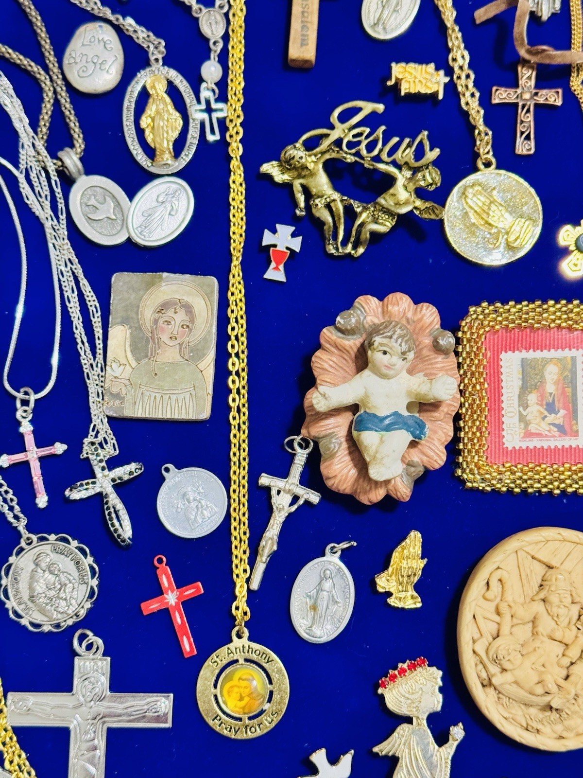 Vintage Modern Religious Cross Necklace Jewelry Lot 115+ Italy Germany Bethlehem