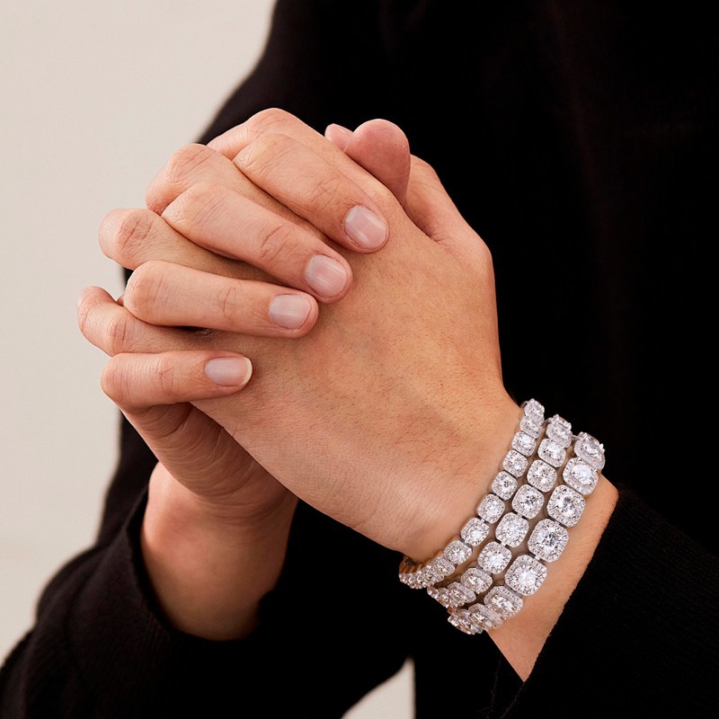Full Real Moissanite Halo Tennis Bracelet Men 925 Sterling Silver Chain Hip Hop