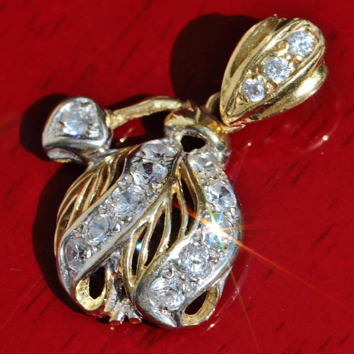 22k yellow gold pendant 1.25ct white topaz 1930’s vintage handmade 6.80g