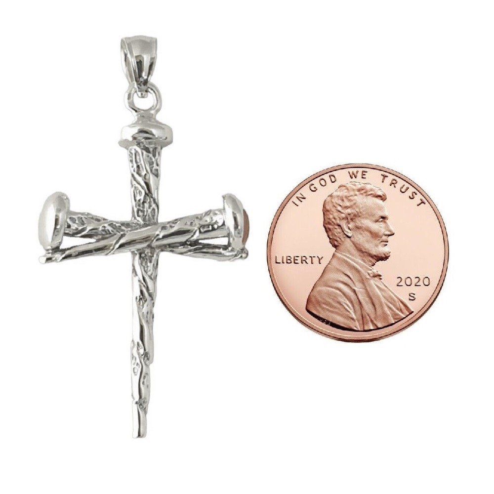 Sterling Silver Nail Cross Crucifixion of Jesus 3D Solid Pendant, Box Chain