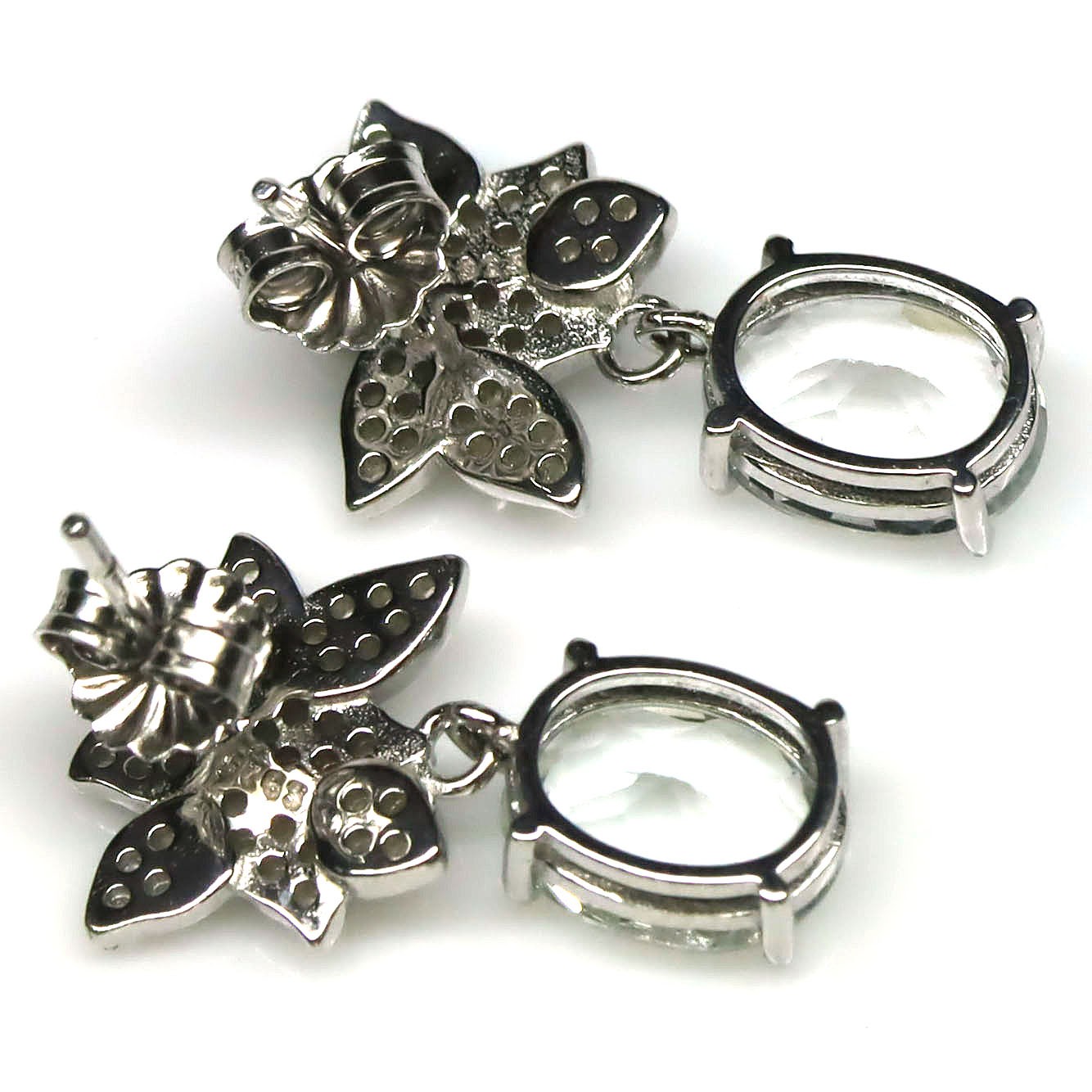 Thai Handmade 925 Silver 7 x 9 mm. White Topaz & Zircon Earrings