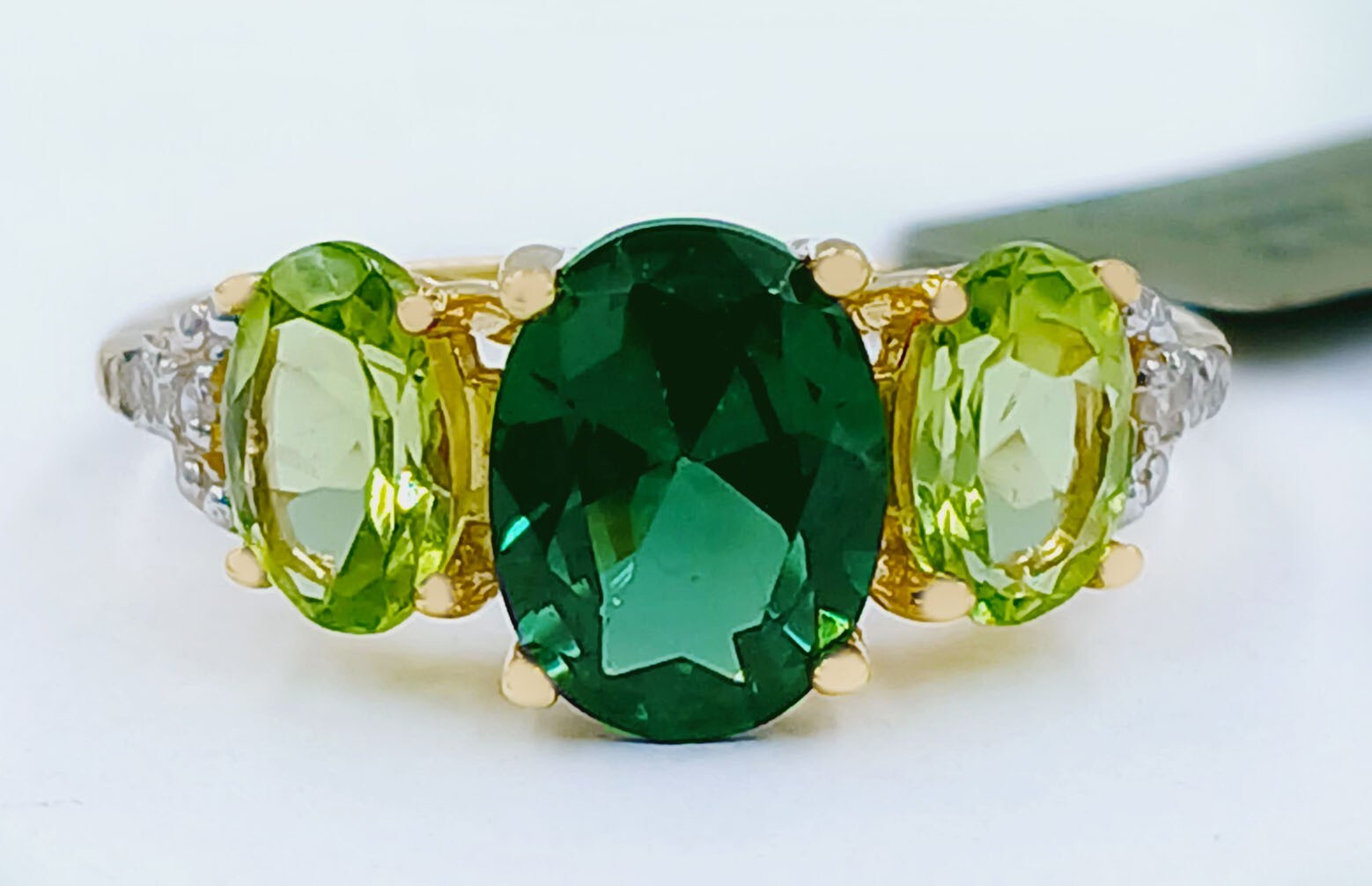GENUINE 1.93 Cts TSAVORITE,PERIDOT & DIAMOND RING 10K SOLID GOLD -Free Appraisal