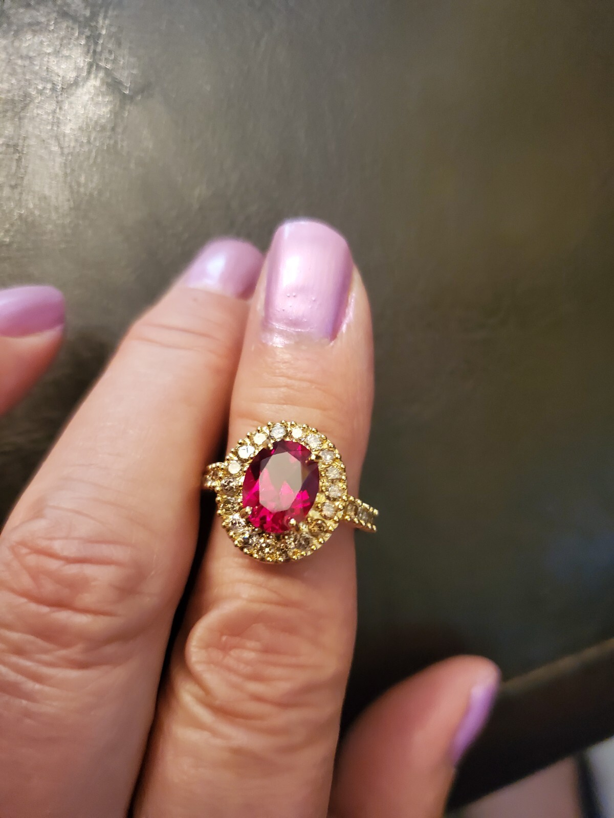 2.80 CT LAB CREATED RUBY & 4/5 CT DIAMOND 14KT SOLID YELLOW GOLD SIZE 7