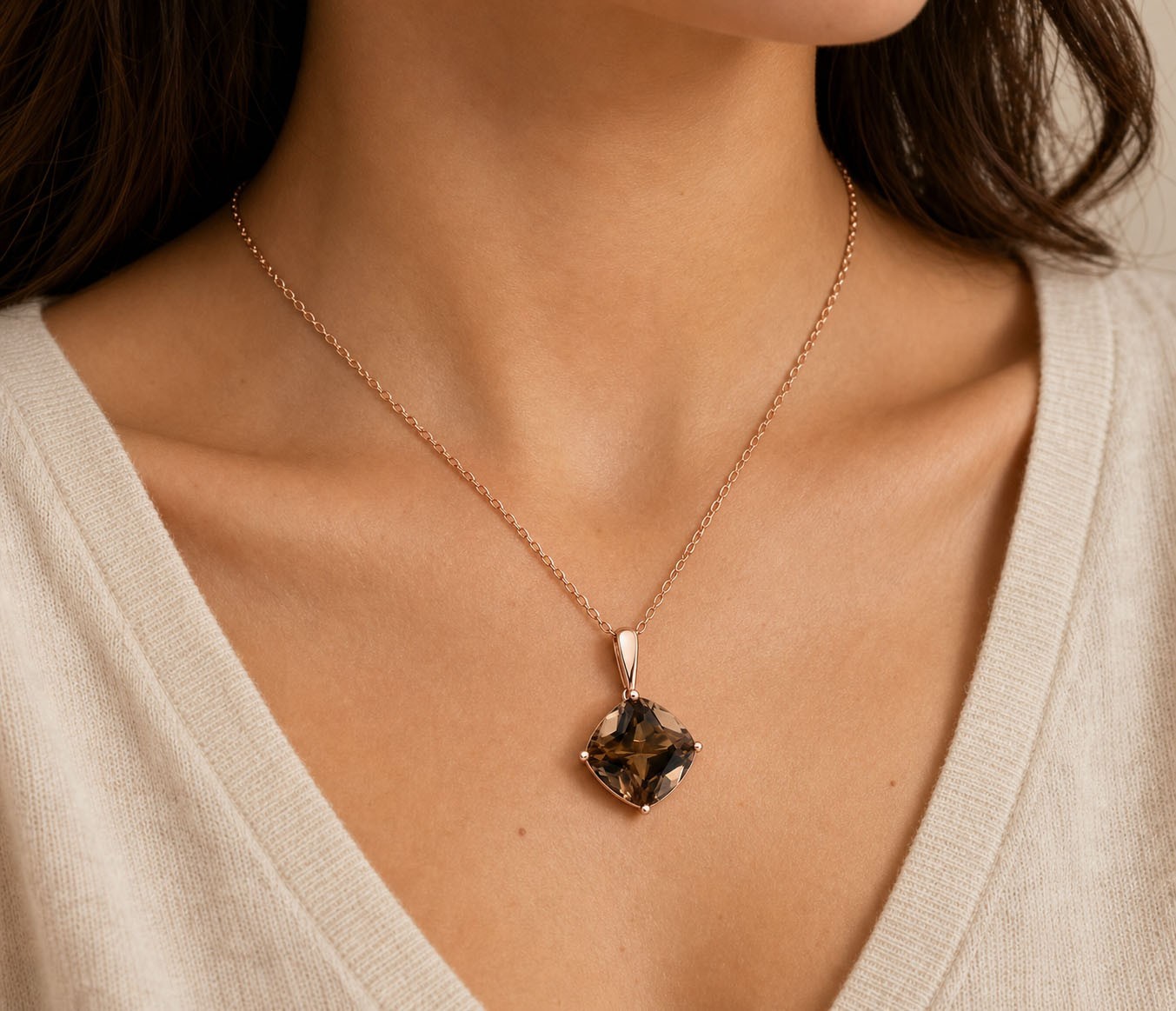 GENUINE 4.35 Cts SMOKY TOPAZ PENDANT 14k ROSE GOLD – Free Appraisal Service