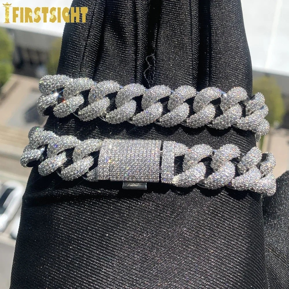 Men’s Iced Cuban Link Chain Necklace 15 mm Silver Tone