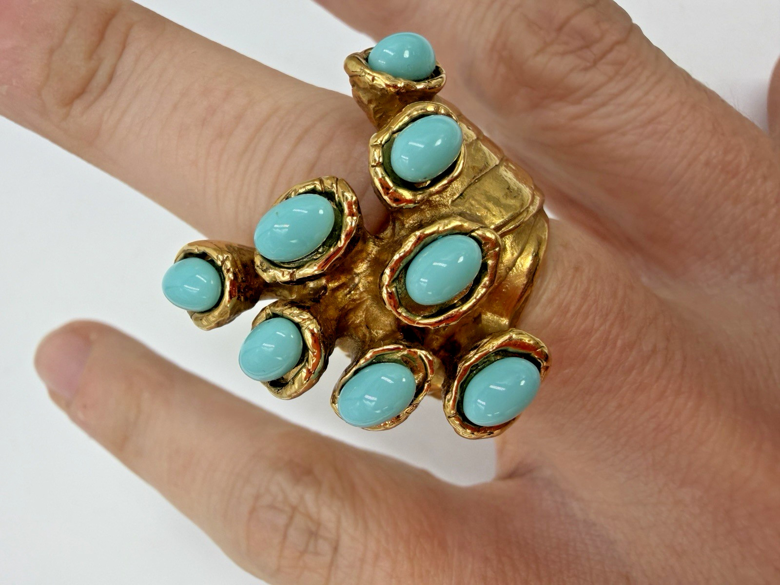 Yves Saint Laurent Ring Cocktail Oceanic Simulated Turquoise Signed Heavy 5.5