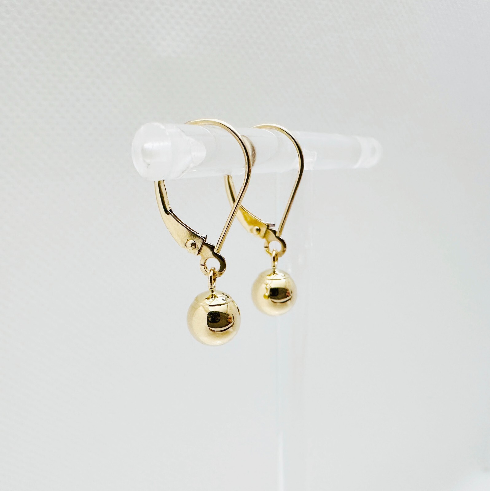 14K Solid Yellow Gold 6mm Ball Bead Drop/Dangle Leverback Earrings 23mm .90″