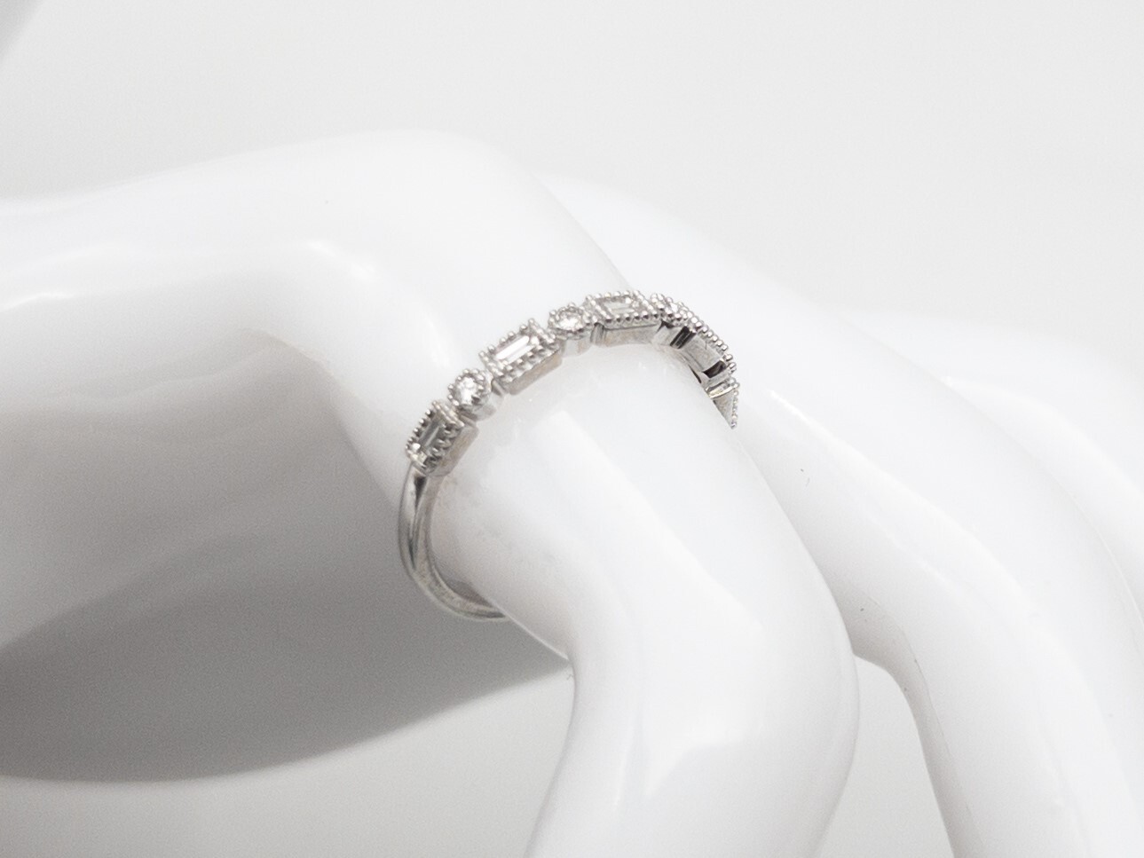 NEW $2400 .75ct VS H Baguette Round Diamond 14k White Gold Wedding Band Ring