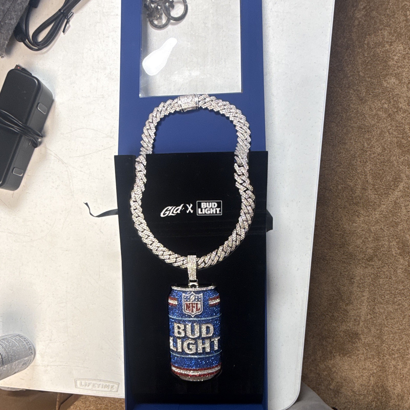 GLD x Bud Light NFL Men’s Cuban Link Chain Necklace Can Charm Pavé Signed