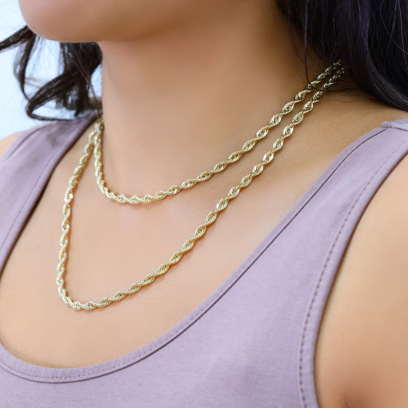 14K Yellow Gold 1mm-4mm Laser Diamond Cut Rope Chain Necklace Men Women 16″- 30″
