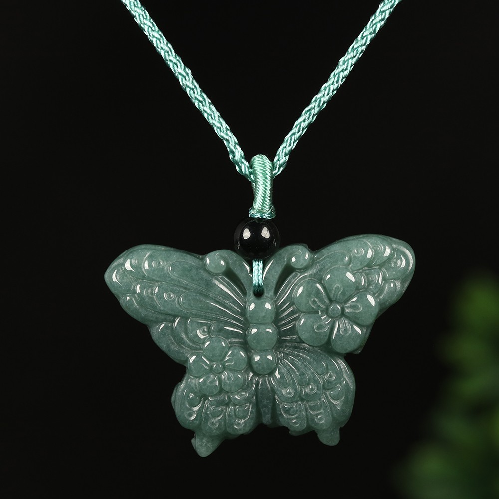 Certified Grade A 100% Natural Green Jadeite Jade Pendant Hand-carved Butterfly