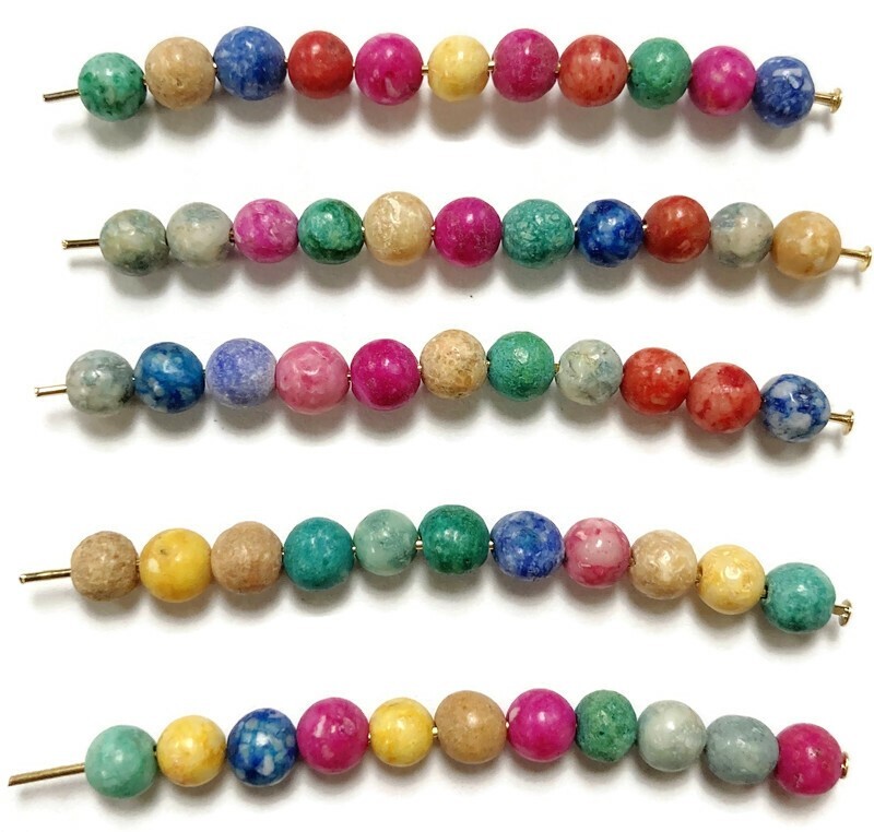 500+pcs Vintage Genuine Fossil Dyed Mixed Color 4mm. Round Gemstone Beads 5255