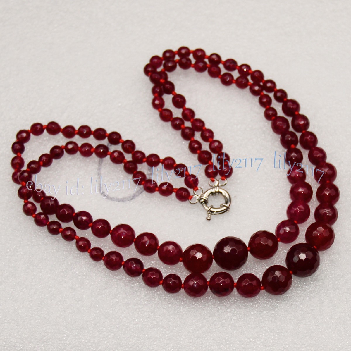 2 Rows 6-14mm Faceted Red Garnet Natural Gemstone Round Beads Necklace 17-18”
